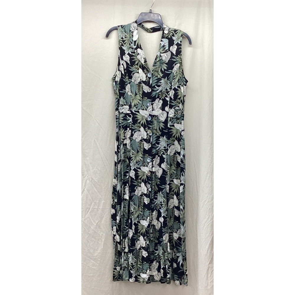 TEDDI Dresses‎ Women's (Size 12) Botanical V-Neck Button Down Sleeveless Dress D